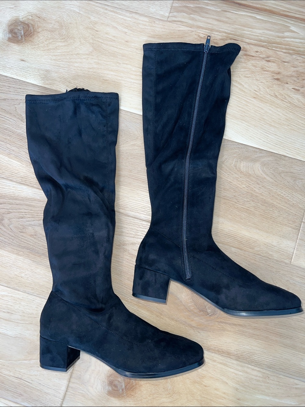 NIB Chinese Laundry Fixer Black Knee-High microfiber Suede Block Heel Boots